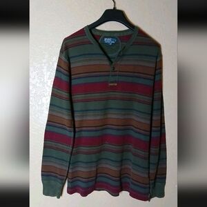 Vintage Men's Polo Ralph Lauren Long Sleeve Polo Shirt Size L Striped Y2K